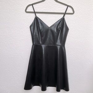 AQUA faux leather A-line mini dress